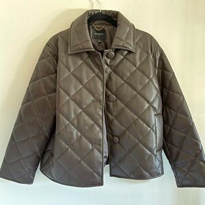 Banana Republic Women's Brown Vegan Leather Quilted Jacket - Out of stock.